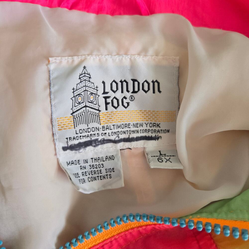 Vintage 80s Kids London Fog Windbreaker Jacket Neon Colorblock Nostalgia Large - Picture 9 of 12